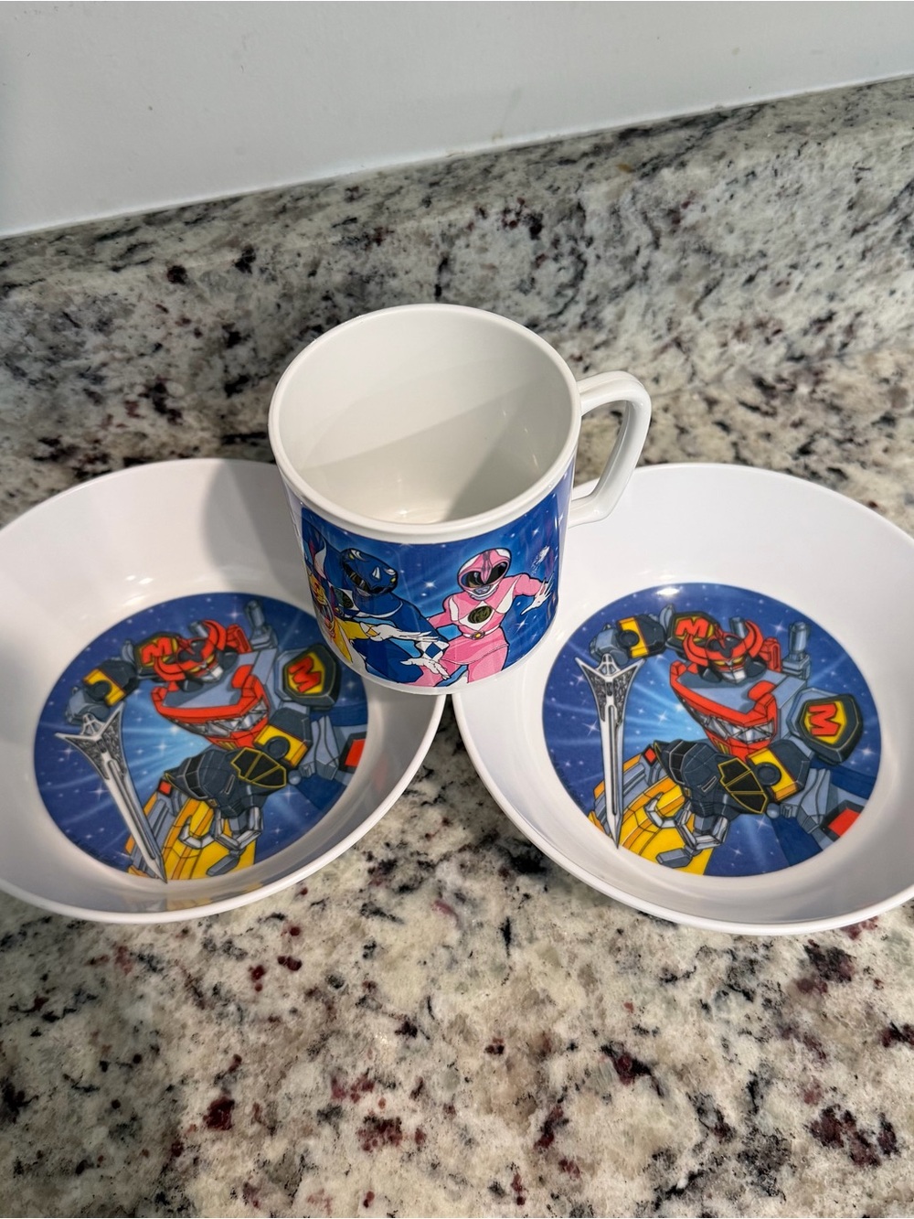 Vintage PMC 1994 Mighty Morphin Power Rangers Plastic Cup Mug & Bowls